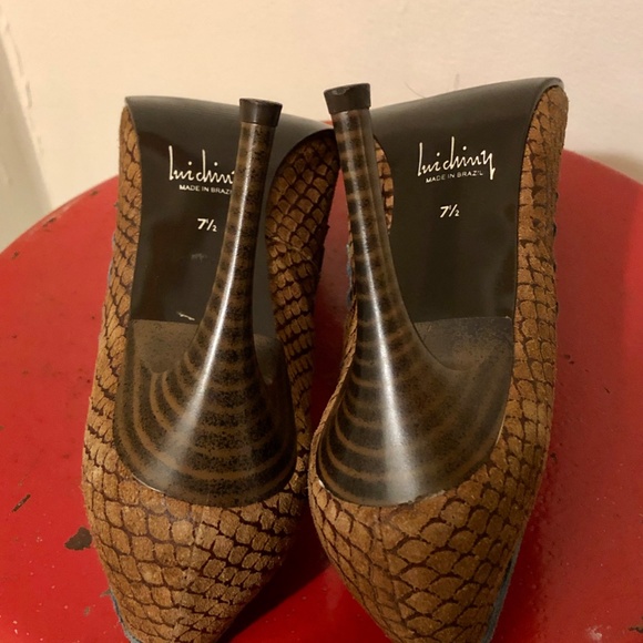 Luichiny Snake Print Brown and Blue Heels 7 1/2 - Picture 9 of 9